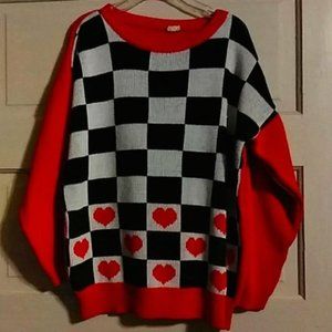 Vintage checker board sweater with hearts.
